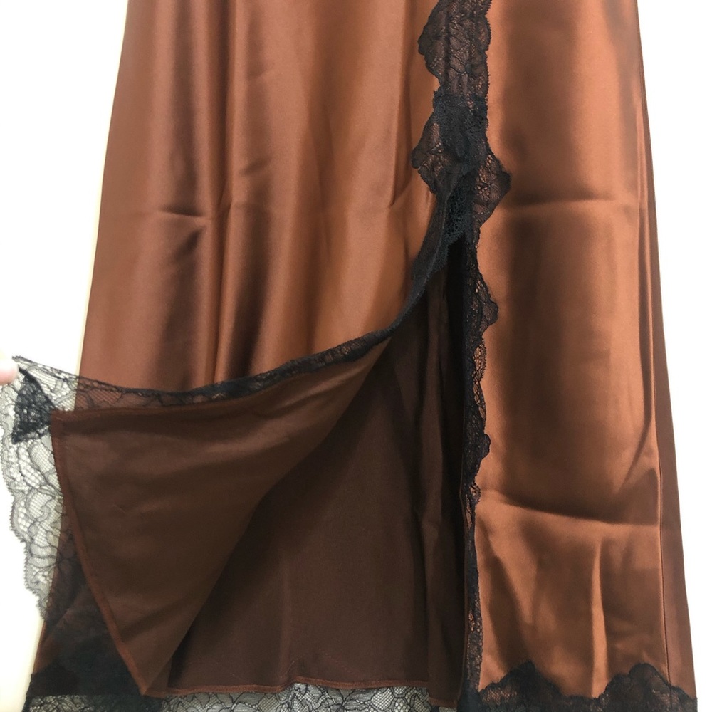 TOPSHOP Lace Trim Satin Midi Skirt - Picture 4 of 8